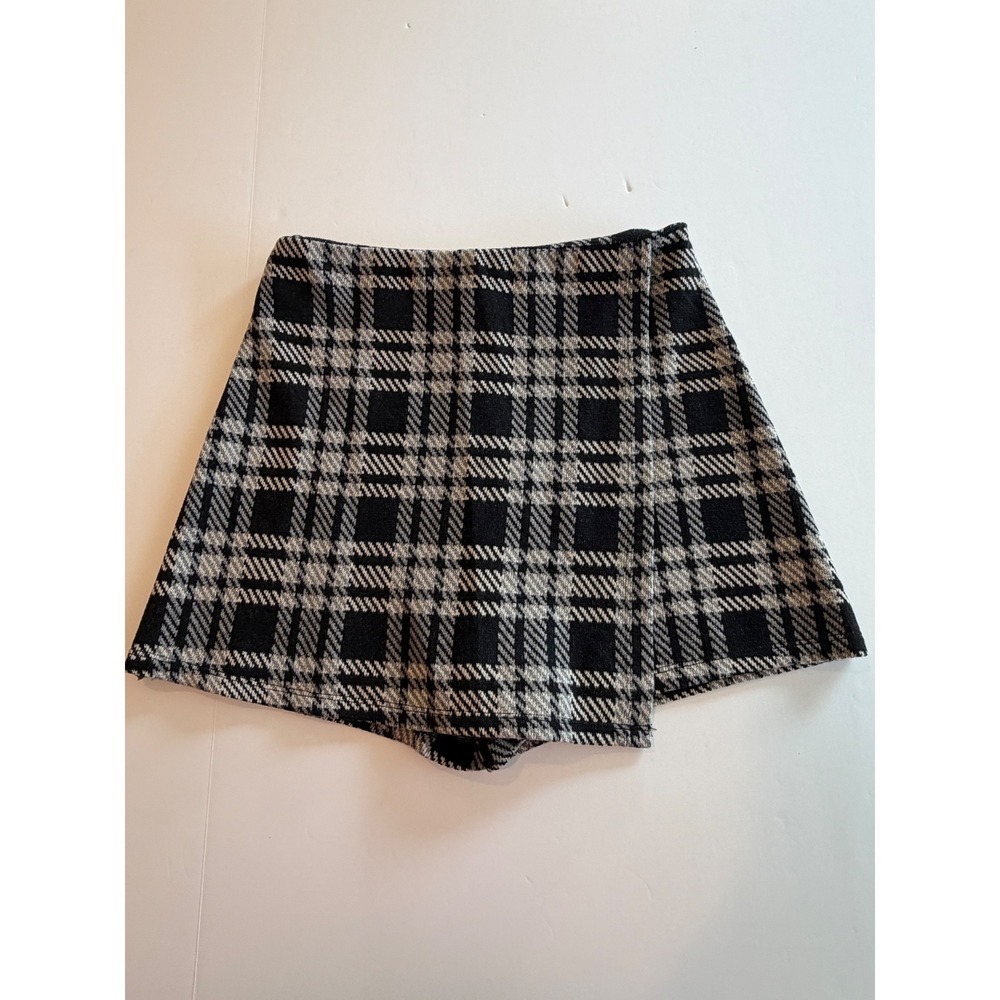 The Workshop Black White Plaid Wrap Skort Mini Skirt Shorts Womens Size M